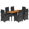 vidaXL 7 r&eacute;szes fekete polyrattan kerti &eacute;tkezőgarnit&uacute;ra p&aacute;rn&aacute;val