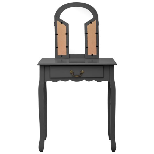 vidaXL szürke császárfa MDF fésülködőasztal ülőkével 65x36x128 cm