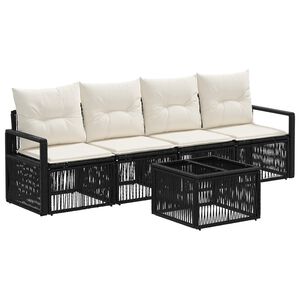 vidaXL Kerti Kanap&eacute; Szett 5 pcs Fekete polirattan