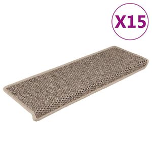 vidaXL 15 db sziz&aacute;l hat&aacute;s&uacute; s&ouml;t&eacute;t b&eacute;zssz&iacute;nű l&eacute;pcsőszőnyeg 65x21x4 cm