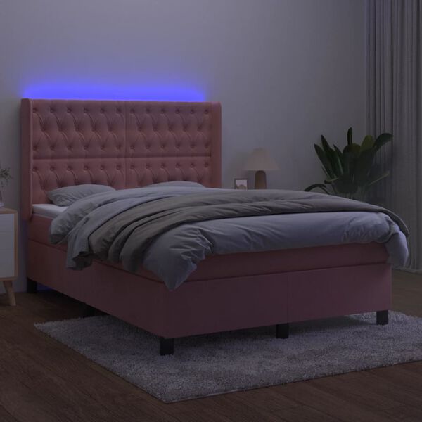 vidaXL r&oacute;zsasz&iacute;n b&aacute;rsony rug&oacute;s &eacute;s LED-es &aacute;gy matraccal 140x190 cm