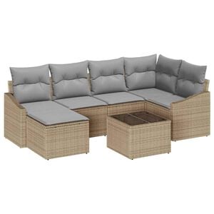 vidaXL Kanap&eacute; Szett p&aacute;rn&aacute;val 7 pcs B&eacute;zs polirattan