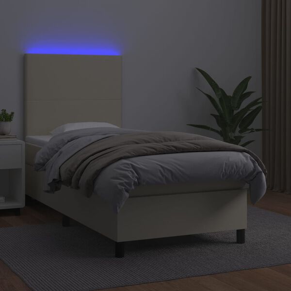 vidaXL kr&eacute;msz&iacute;nű műbőr rug&oacute;s &aacute;gy matraccal &eacute;s LED-del 90x190 cm
