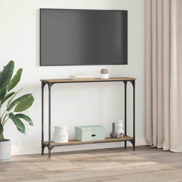 vidaXL Konzolasztal polcokkal Artisan t&ouml;lgy 100 x 22,5 x 75 cm Faanyag