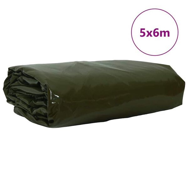 vidaXL Ponyva 650g / m² Olajzöld 5 x 6 m Vászon PVC bevonattal