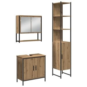 vidaXL F&uuml;rdőszoba b&uacute;tor szett polcokkal t&aacute;rol&oacute;val 3 pcs Barna Faanyag