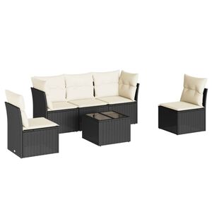 vidaXL 6 r&eacute;szes fekete polyrattan kerti &uuml;lőgarnit&uacute;ra p&aacute;rn&aacute;kkal