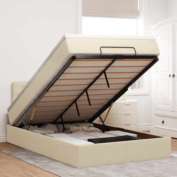 vidaXL kr&eacute;msz&iacute;nű sz&ouml;vet ottom&aacute;n &aacute;gy matraccal & LED-ek 120x190cm