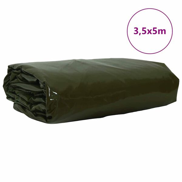 vidaXL Ponyva 650g / m&sup2; Olajz&ouml;ld 3,5 x 5 m V&aacute;szon PVC bevonattal