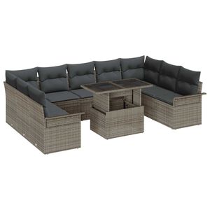 vidaXL Kerti Kanap&eacute; Szett p&aacute;rn&aacute;val p&aacute;rn&aacute;val 10 pcs Sz&uuml;rke Poly Rattan