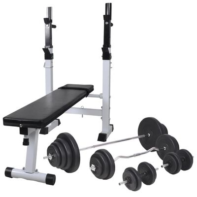 vidaXL edzőpad állvánnyal, egykezes és kétkezes súlyzószettel 120 kg