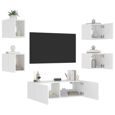 vidaXL 5 darab fehér falra szerelhető TV-szekrény LED-del