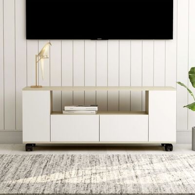 vidaXL fehér és sonoma-tölgy szerelt fa TV-szekrény 120x35x48 cm