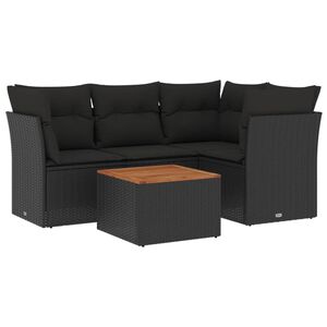 vidaXL 5 r&eacute;szes fekete polyrattan kerti kanap&eacute;szett p&aacute;rn&aacute;kkal