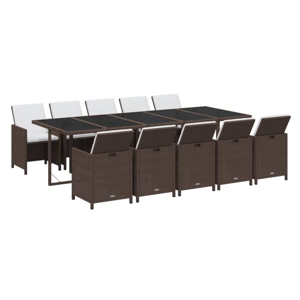 vidaXL 11 r&eacute;szes barna polyrattan kerti &eacute;tkezőgarnit&uacute;ra p&aacute;rn&aacute;kkal