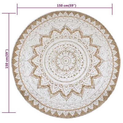 vidaXL kör alakú, fonott juta szőnyeg nyomott mintával 150 cm