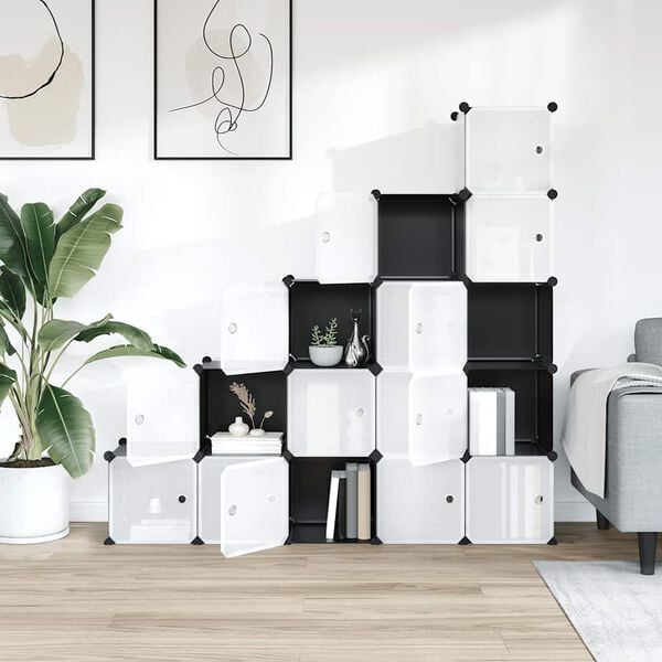 vidaXL fekete polipropil&eacute;n t&aacute;rol&oacute;kocka 15 db kock&aacute;val &eacute;s ajt&oacute;kkal