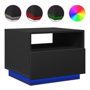 vidaXL fekete doh&aacute;nyz&oacute;asztal LED-l&aacute;mp&aacute;kkal 50x49x40 cm