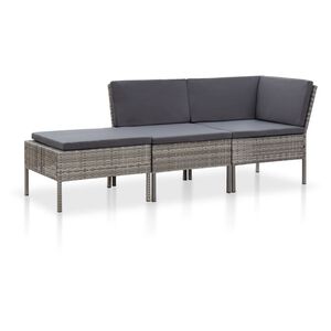 vidaXL 3-r&eacute;szes sz&uuml;rke polyrattan kerti &uuml;lőgarnit&uacute;ra p&aacute;rn&aacute;kkal