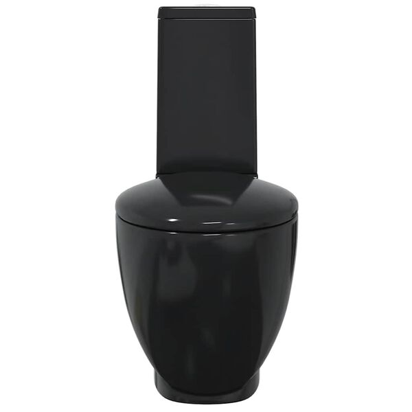 vidaXL f&uuml;rdőszobai kerek fekete ker&aacute;mia WC als&oacute; v&iacute;zelvezet&eacute;ssel