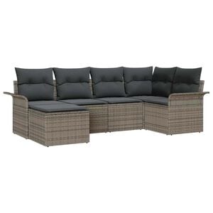 vidaXL Kerti Kanap&eacute; Szett t&aacute;rol&oacute;val 6 pcs Sz&uuml;rke polirattan
