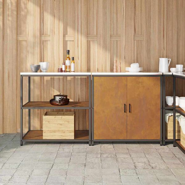 vidaXL Konyhai T&aacute;rol&oacute; K&eacute;szlet ajt&oacute;val 2 pcs Rozsd&aacute;s Időj&aacute;r&aacute;s&aacute;ll&oacute; ac&eacute;l