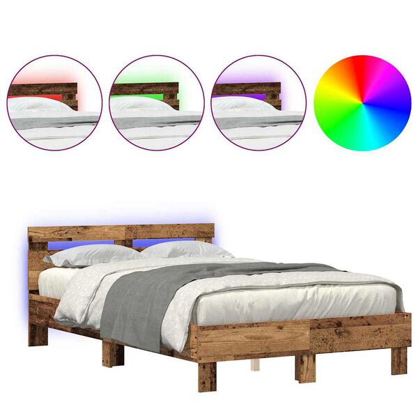vidaXL Ágykeret fejtámlával Régi fa 120 x 190 cm Faanyag