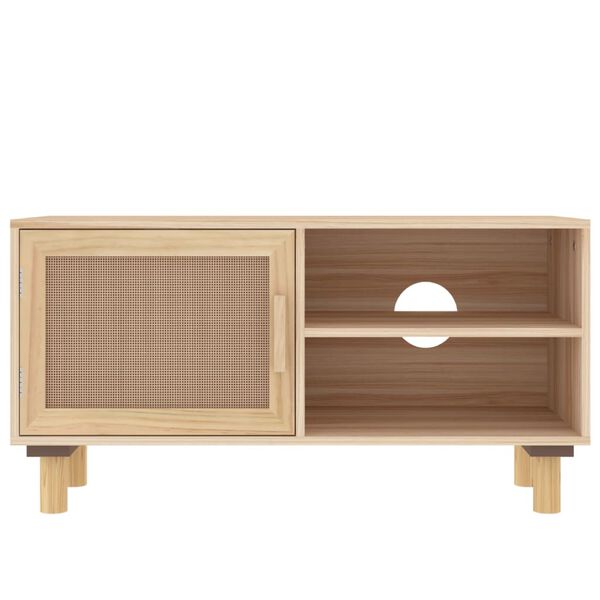 vidaXL barna tömör fenyő és természetes rattan TV-szekrény 80x30x40 cm