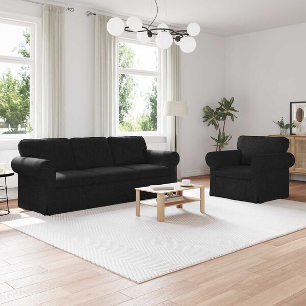vidaXL Kanap&eacute; 2 pcs Fekete 215 x 82 x 80 cm sz&ouml;vet
