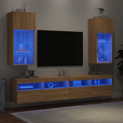 vidaXL 2 db sonoma tölgy színű TV-szekrény LED-ekkel 40,5 x 30 x 90 cm