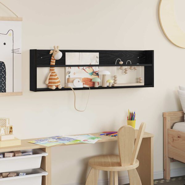 vidaXL Magazin &aacute;llv&aacute;ny polcokkal Fekete t&ouml;lgy 100 x 12 x 30 cm Faanyag