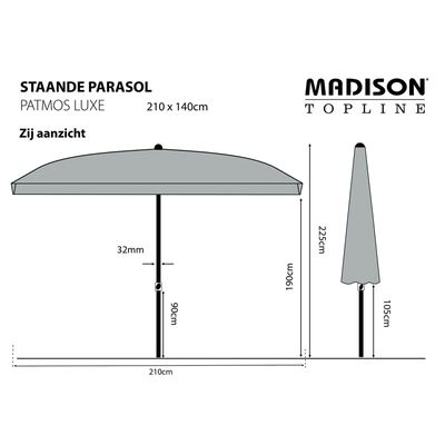 Madison Patmos Luxe tópszínű téglalap alakú napernyő 210 x 140 cm