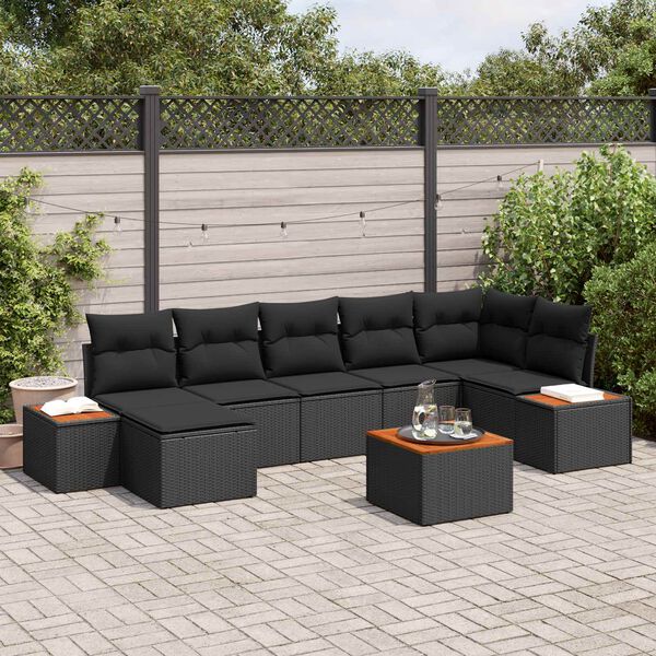 vidaXL Kerti Kanap&eacute; Szett p&aacute;rn&aacute;val t&aacute;rol&oacute;val 8 pcs Fekete Polyrattan