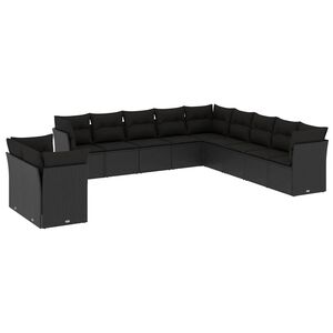 vidaXL 11 r&eacute;szes fekete polyrattan kerti &uuml;lőgarnit&uacute;ra p&aacute;rn&aacute;kkal