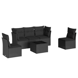 vidaXL 6 r&eacute;szes fekete polyrattan kerti &uuml;lőgarnit&uacute;ra p&aacute;rn&aacute;kkal