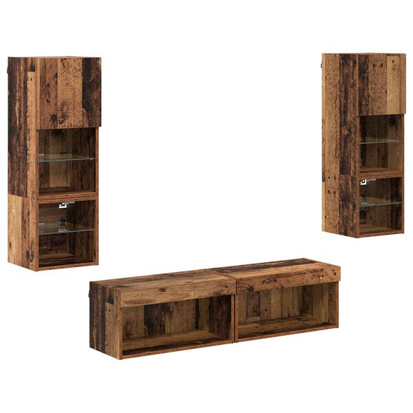 vidaXL TV faliszekr&eacute;ny LED -es l&aacute;mp&aacute;kkal 6 pcs &Ouml;reg fa Faanyag