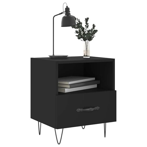 vidaXL 2 db fekete szerelt fa &eacute;s vas &eacute;jjeliszekr&eacute;ny 40 x 35 x 47,5 cm