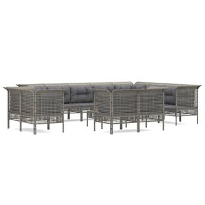 vidaXL 13 r&eacute;szes sz&uuml;rke polyrattan kerti &uuml;lőgarnit&uacute;ra p&aacute;rn&aacute;kkal
