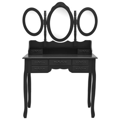 vidaXL fekete fésülködőasztal ülőkével és háromrészes tükörrel