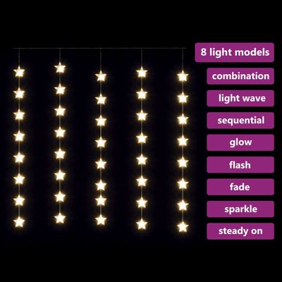 vidaXL 8 funkciós csillagdíszes fényfüggöny 200 meleg fehér LED-del
