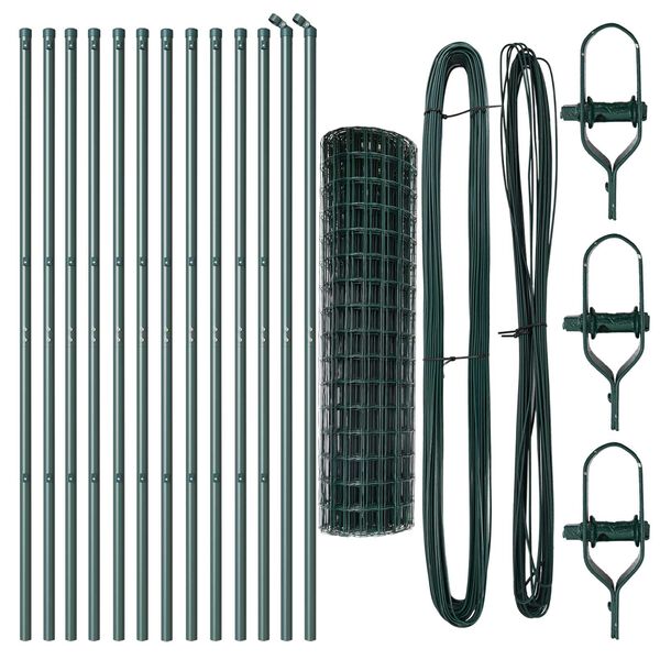 vidaXL Ker&iacute;t&eacute;s oszlopokkal Z&ouml;ld 1 x 25 m Ac&eacute;l &eacute;s PVC