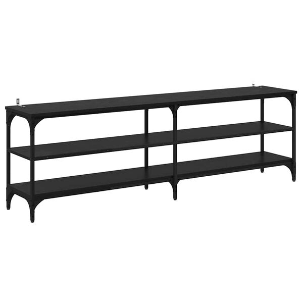 vidaXL TV szekr&eacute;ny Fekete t&ouml;lgy 160 x 30 x 50 cm Műszaki fa &eacute;s vas