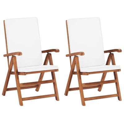vidaXL 2 db krémszínű dönthető tömör tíkfa kerti szék párnákkal