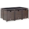 vidaXL 11-részes barna kültéri polyrattan étkezőszett párnákkal