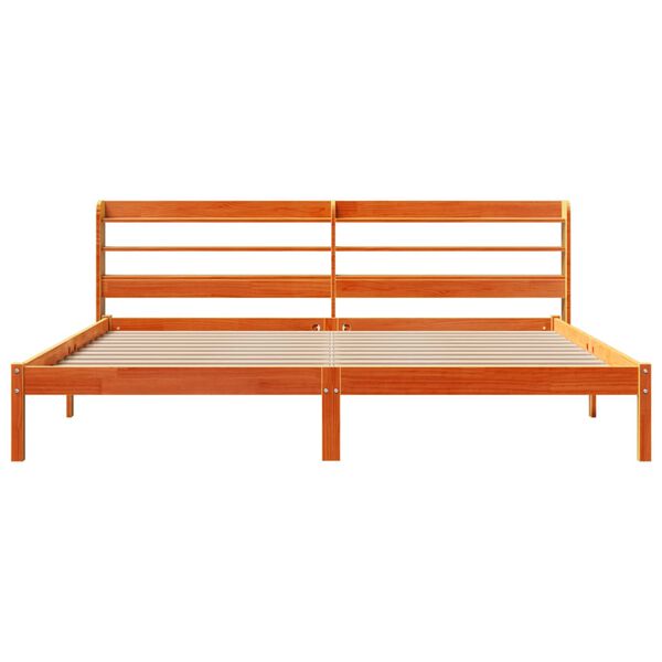 vidaXL viaszbarna tömör fenyőfa ágykeret fejtámlával 200 x 200 cm