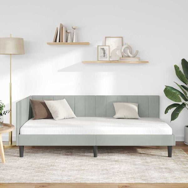 vidaXL Sarokágy keret Világosszürke 100 cm x 200 cm Bársony