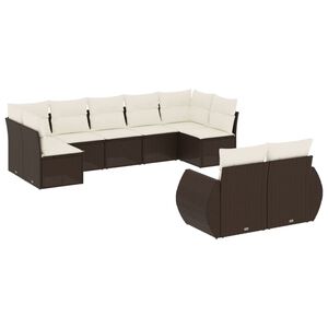 vidaXL 9 r&eacute;szes barna polyrattan kerti &uuml;lőgarnit&uacute;ra p&aacute;rn&aacute;kkal