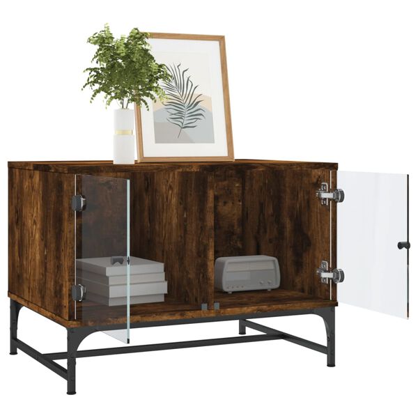 vidaXL f&uuml;st&ouml;s t&ouml;lgy sz&iacute;nű doh&aacute;nyz&oacute;asztal &uuml;vegajt&oacute;kkal 68,5x50x50 cm