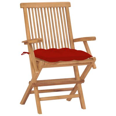 vidaXL 8 db tömör tíkfa kerti szék piros párnával