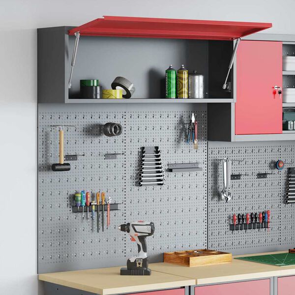 vidaXL Szerszámszekrény és pegboard szett polcokkal 3 pcs Piros